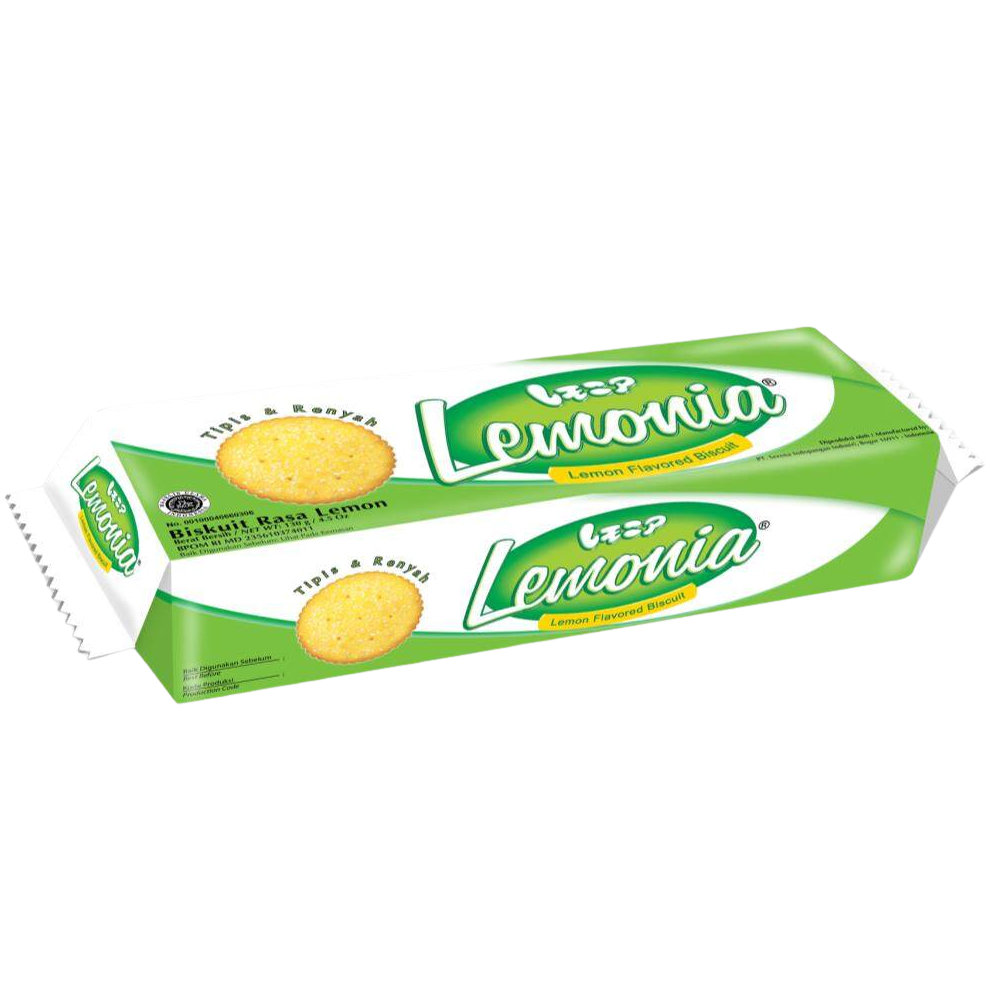 Lemonia Lemon Biscuit, a golden lemon-flavored confectionery snack with a crisp texture and lemon zest garnish.