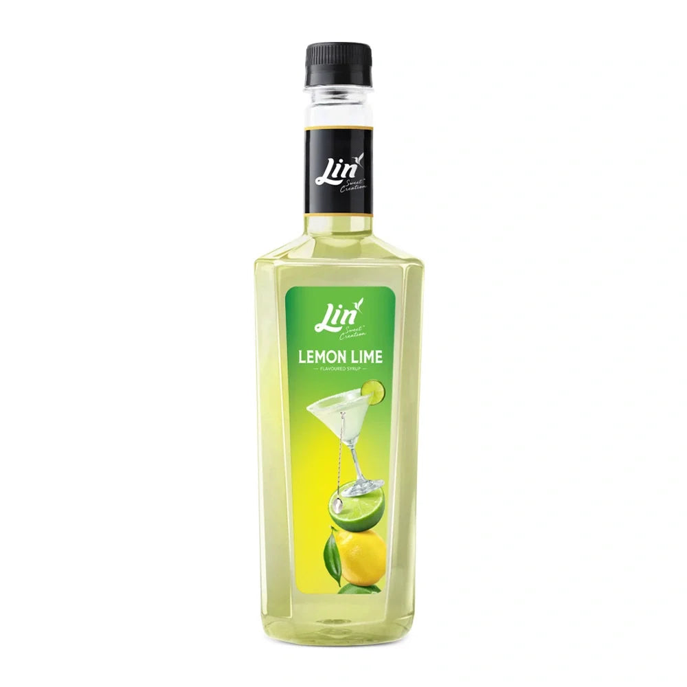 Lin Lemon Lime Syrup in dry grocery packaging, showing the bottle with lemon and lime flavor label.