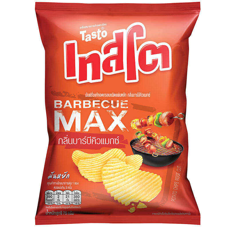 Tasto BBQ confectionery snacks in colorful packaging, showcasing the crispy, savory treats ready to enjoy.