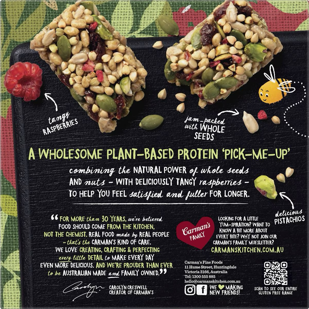 Carman's Seed Plant Raspberry Pistachio grocery snack pack with mixed berries, seeds, and nuts in a resealable bag
