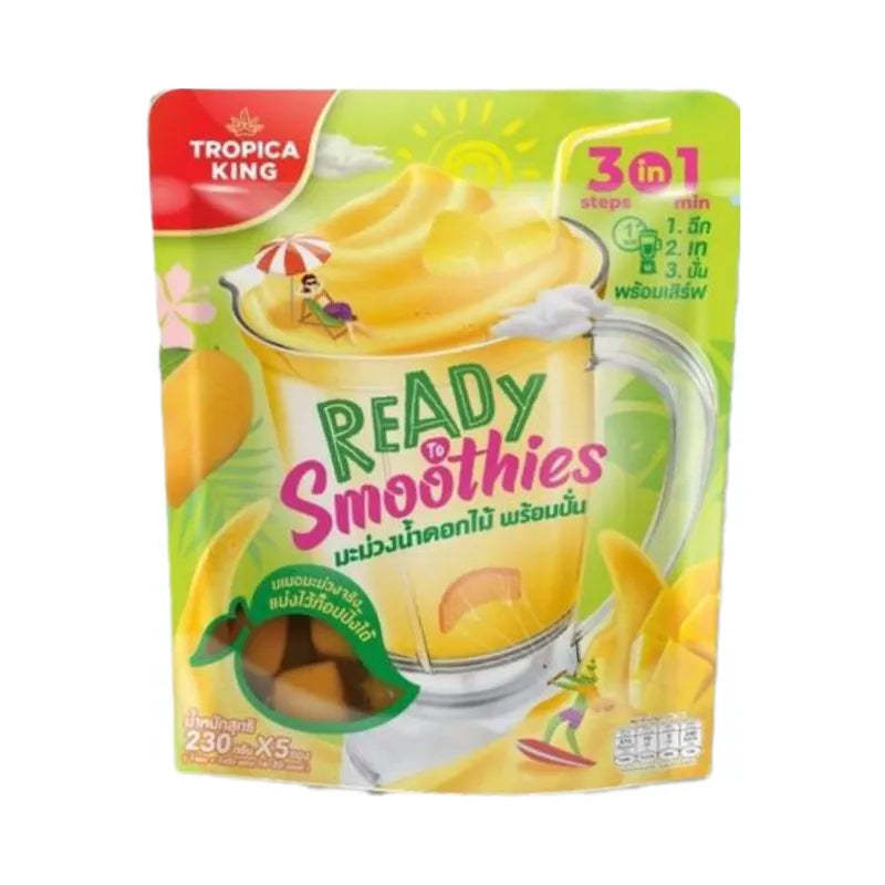 Tropica King Nam Dok Mai mango ready-to-blend sachet, 230g, dry grocery product with ripe mango slices in a sealed package.
