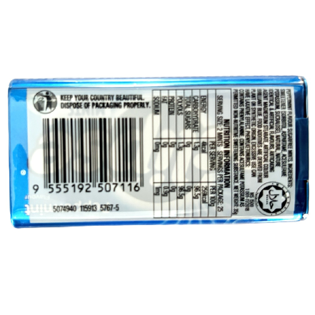 Wrigleys Eclipse Sugarfree Mints with peppermint flavor, displayed in a clear container, showing the small, round, mint candies.