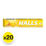 HALL'S Halls Honey Lemon lozenges in a 20-piece pack, dry grocery snack with lemon and honey flavor, displayed in a clear container.