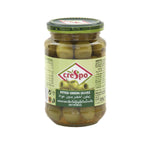 Crespo pitted green olives in a bowl, fresh and vibrant, ready to serve as a healthy grocery snack or ingredient.