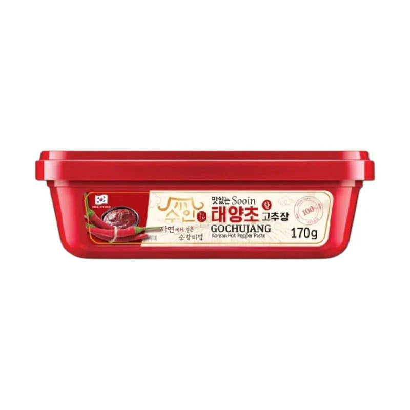NONGSHIM Sooin Gochujang Sauce in a jar, a Korean spicy red chili paste for cooking and flavoring dishes.
