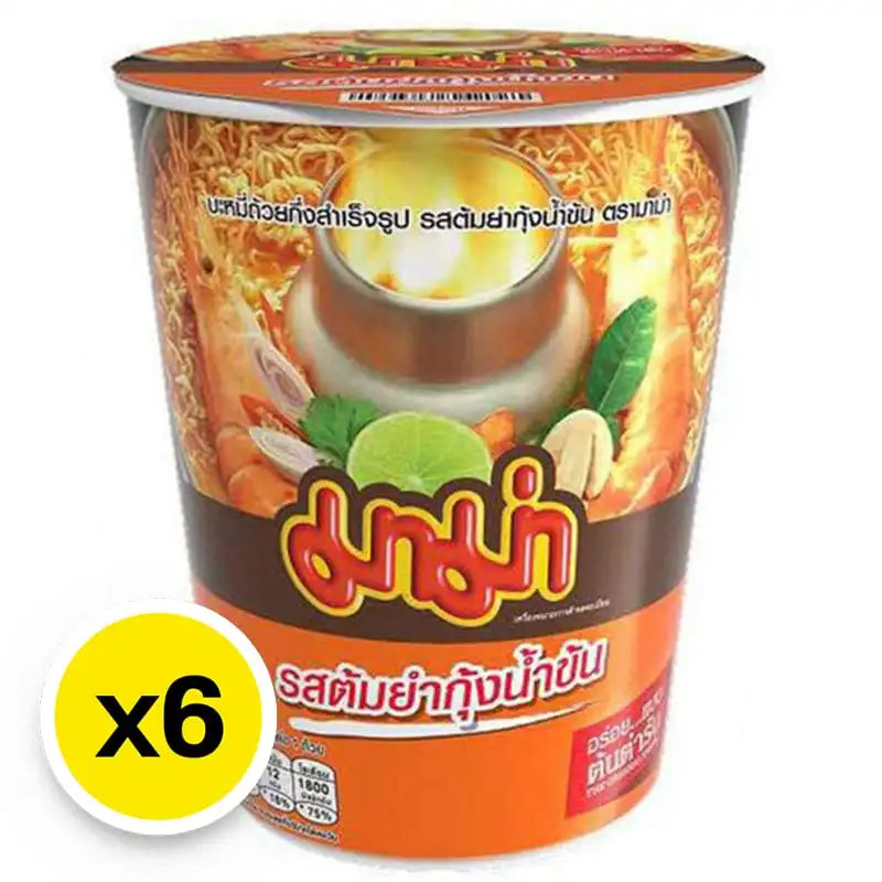 Mama Cup Instant Noodles Shrimp Creamy Tom Yum in a 60g pack, featuring dry grocery noodles with shrimp and spicy Tom Yum flavor.