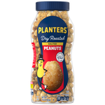 Planters Dry Roasted Peanuts in a clear bowl, showing golden, crunchy peanuts as a tasty confectionery snack.