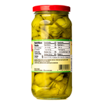 Jar of Mezzetta Golden Greek Peperoncini peppers in a clear glass jar, showing the vibrant yellow-green peppers inside.