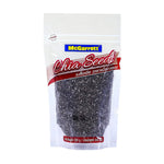 Close-up of McGarrett Chia Seeds in a 200g package, showing the dry grocery product with chia seeds visible inside the bag.