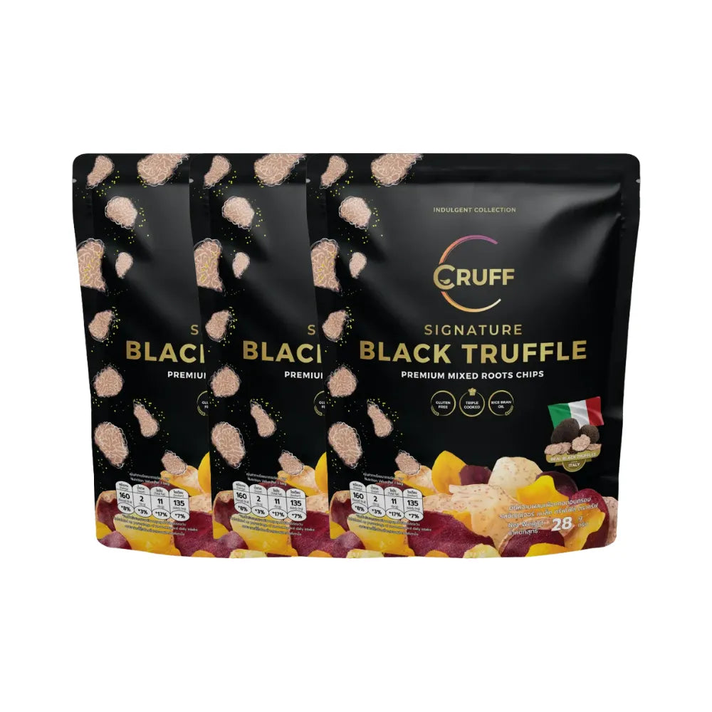Cruff multi-colored fried crispy potatoes snack with greyhonde sea salt, featuring vibrant, crunchy snack pieces in a colorful mix.