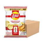 LAYS Classic English Fish N Chips snack bag, 66g, showing colorful packaging with images of fish and chips for a savory snack experience.