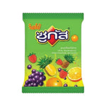 Colorful Sugus Jumbo candies from Sugus in a clear plastic container, showcasing the vibrant, chewy fruit-flavored snack.
