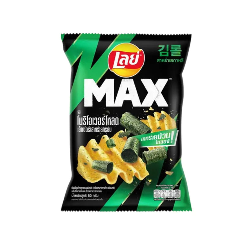 LAYS MAX Max XC Nori Crunchy snack in 60g package, savory seaweed-flavored chips from LAYS MAX snack confectionery collection.