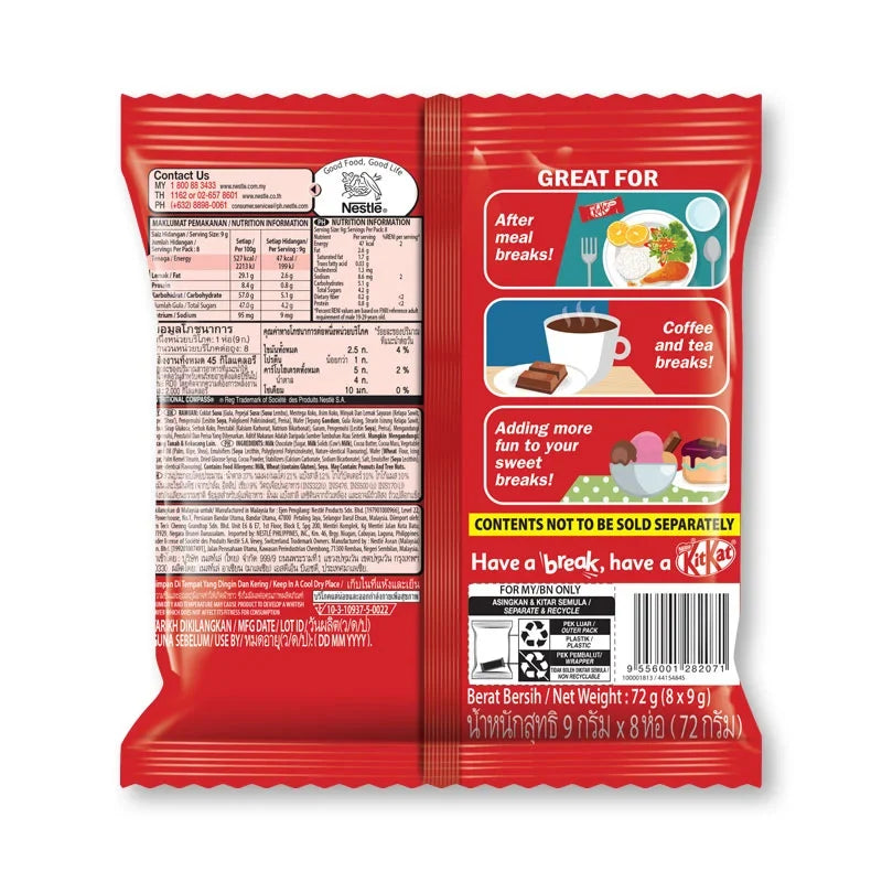 KitKat Mini Wafer Fingers in milk chocolate, 9g, dry grocery snack with crispy wafer layers coated in smooth milk chocolate