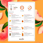 Monin Peach Fruit Mix 1000ml bottle, dry grocery product with a label featuring peaches and branding.