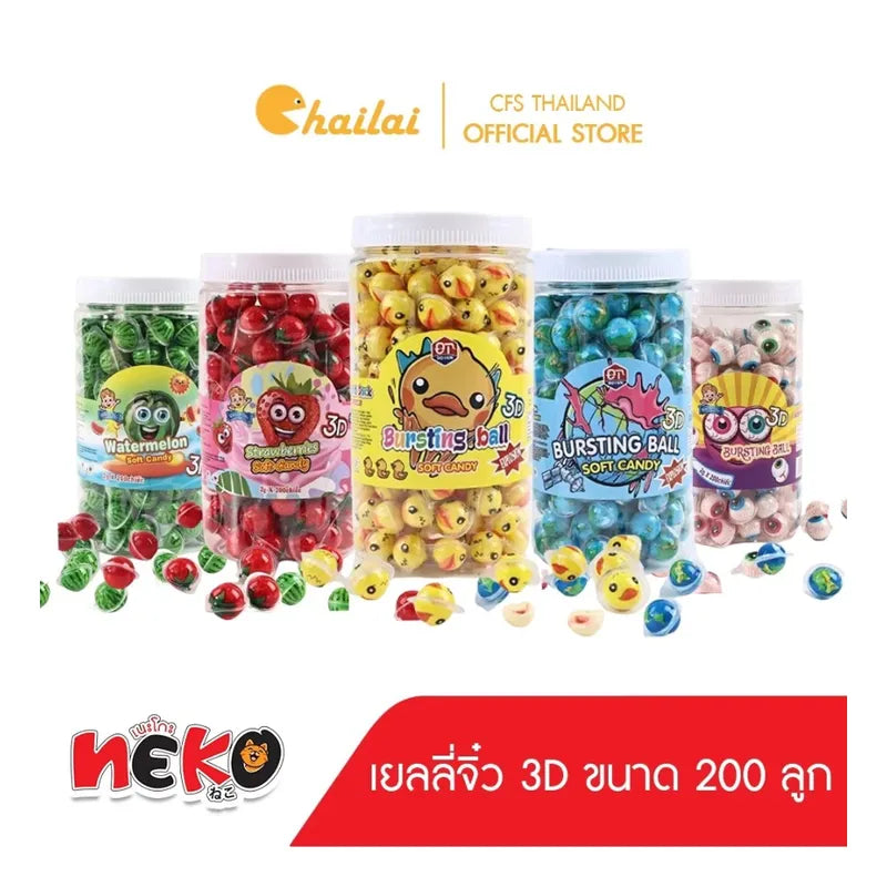 Chailai Inter Foods Tiny 3D mini eyeball-shaped jellies with chewy texture, colorful snack confectionery.