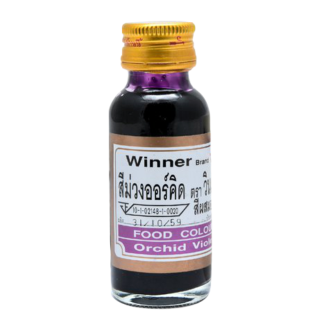 Winner Food Color 102 Orchid Violet, vibrant liquid food dye in a small bottle, ideal for baking and decorating treats.
