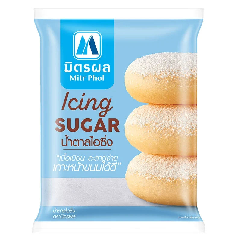 Makro Mitr Phol icing sugar in a 900g package, fine white powdered sugar for baking and cooking, from the dry grocery section.