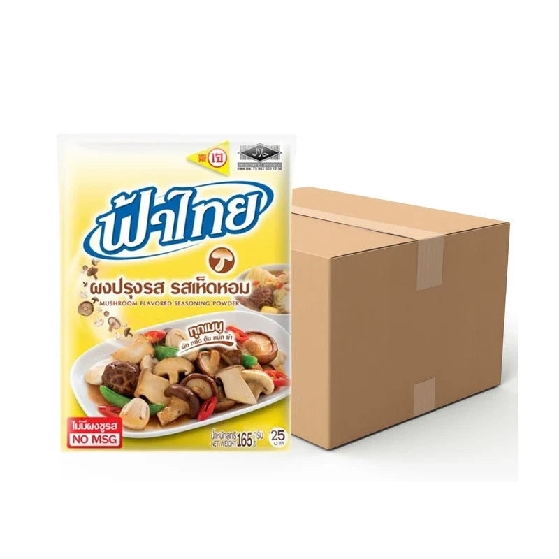 Fathai mushroom flavored seasoning powder in 165g package, used for enhancing savory dishes, shown in its packaging.