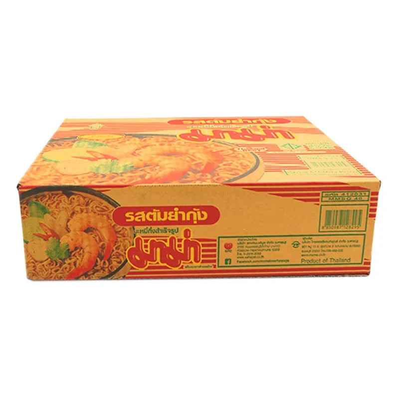 Mama Instant Noodles Shrimp Tom Yum 55g pack, dry grocery product with flavorful shrimp and spicy tom yum broth.