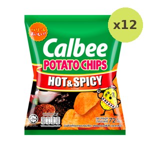 Calbee Flat Potato Chips Hot Spicy Flavoured 72 g – 12 Packs