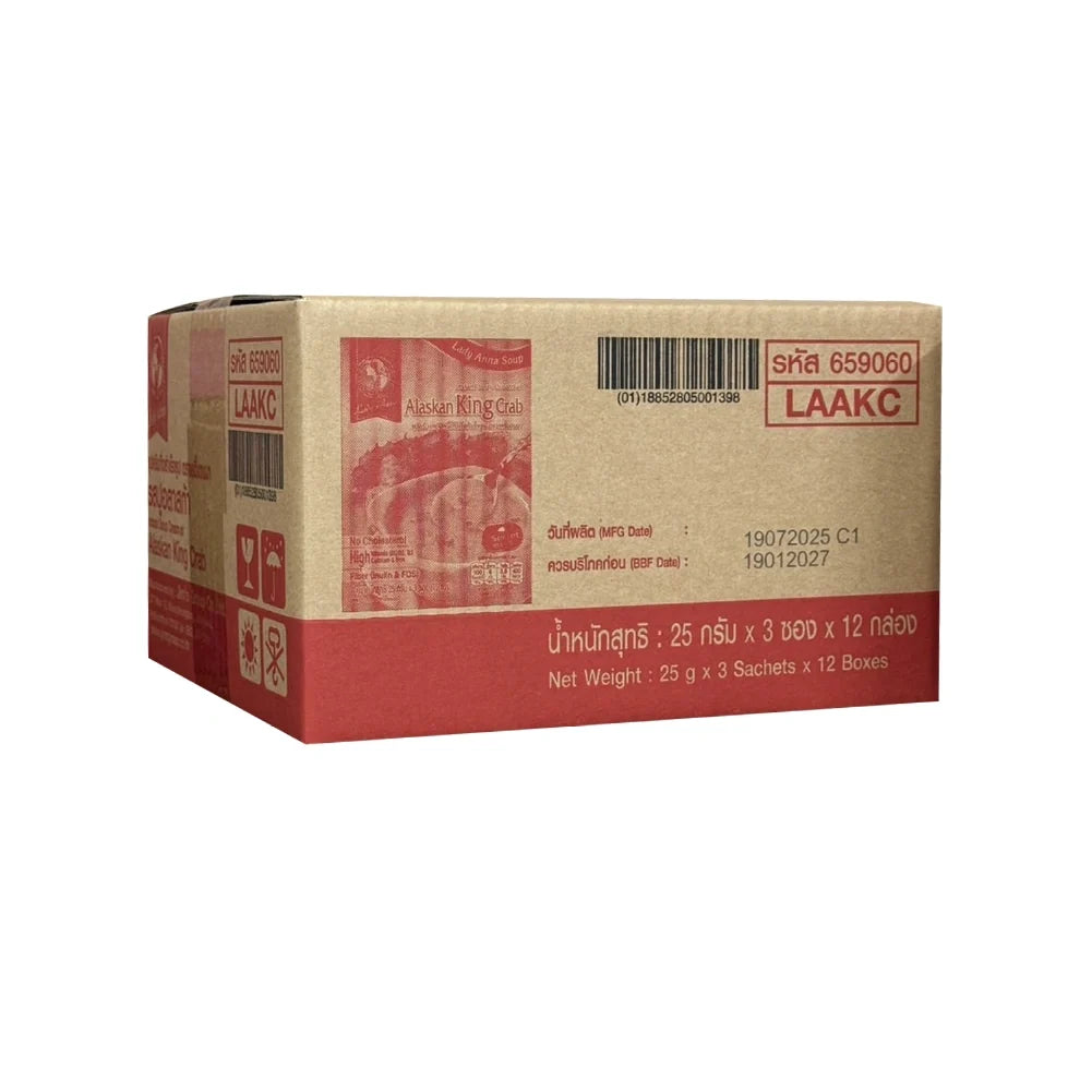 Lady Anna Alaska King Crab Instant Soup in dry grocery packaging, showcasing the product's flavor and branding.