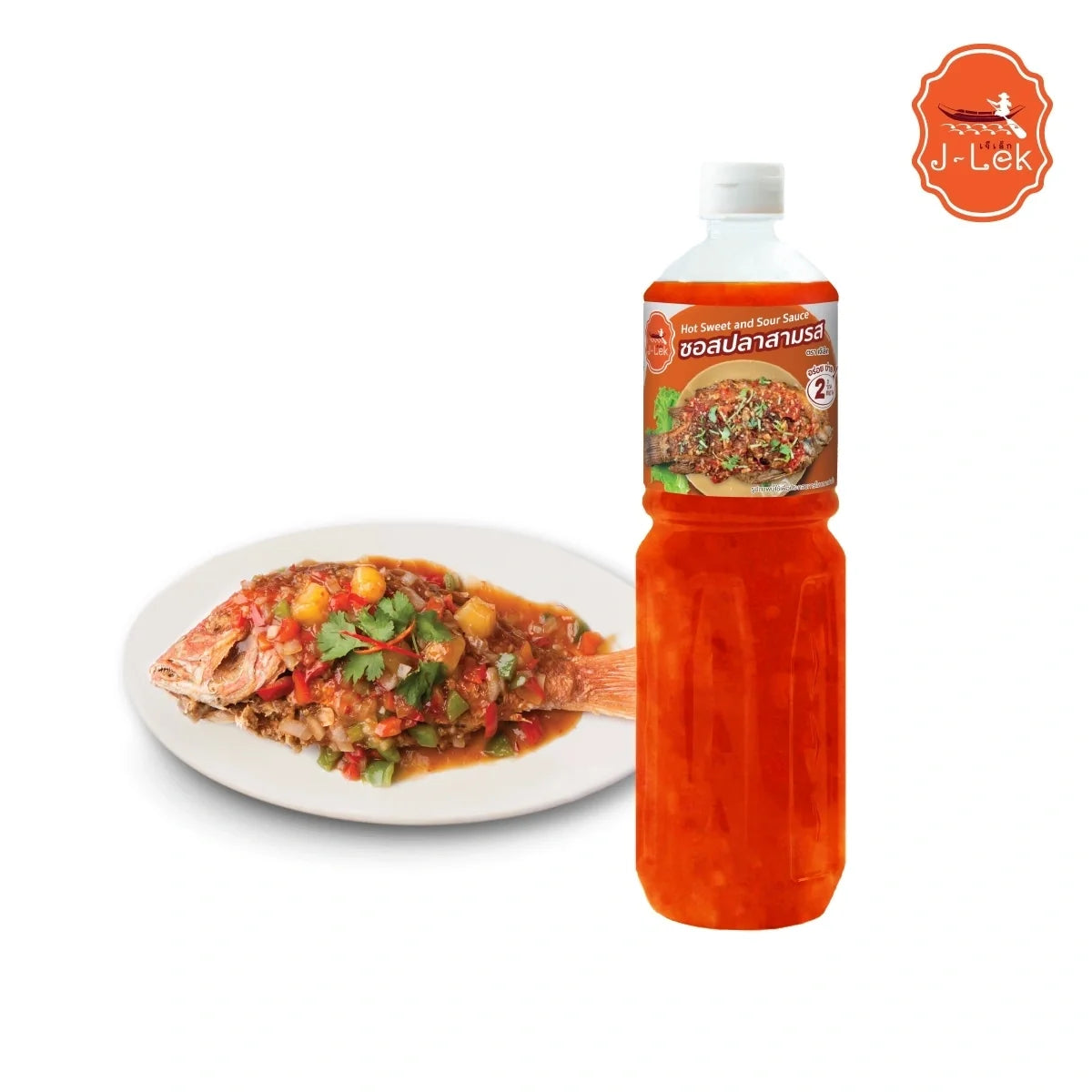J-LEK Three-flavor Fish Sauce 550g bottle, traditional Asian dry grocery condiment with rich, savory flavors.