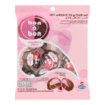 Bon O Bon Strawberry Choco confectionery snack featuring chocolate coating and strawberry filling in a close-up image.