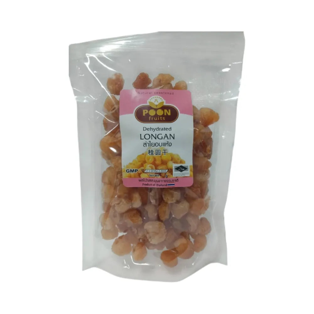 Golden dried longan from Thong Poon, 450g package, fresh dried longan fruit in a clear bag for dry grocery use.