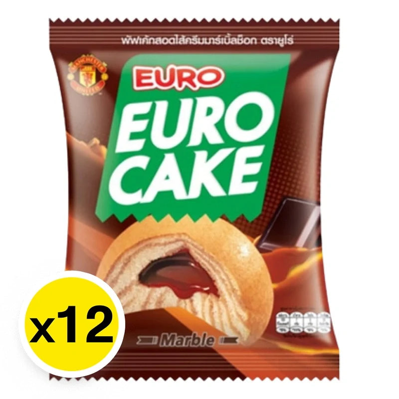Euro Chocolate Marble Cake 17g snack, showing a close-up of the chocolate and vanilla marbled cake piece in packaging.