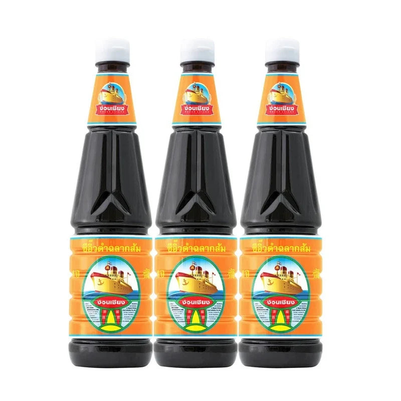 NGUAN CHIANG Dark Soy Sauce Orange Label 940g, three bottles of dry grocery soy sauce, with dark color and orange label design