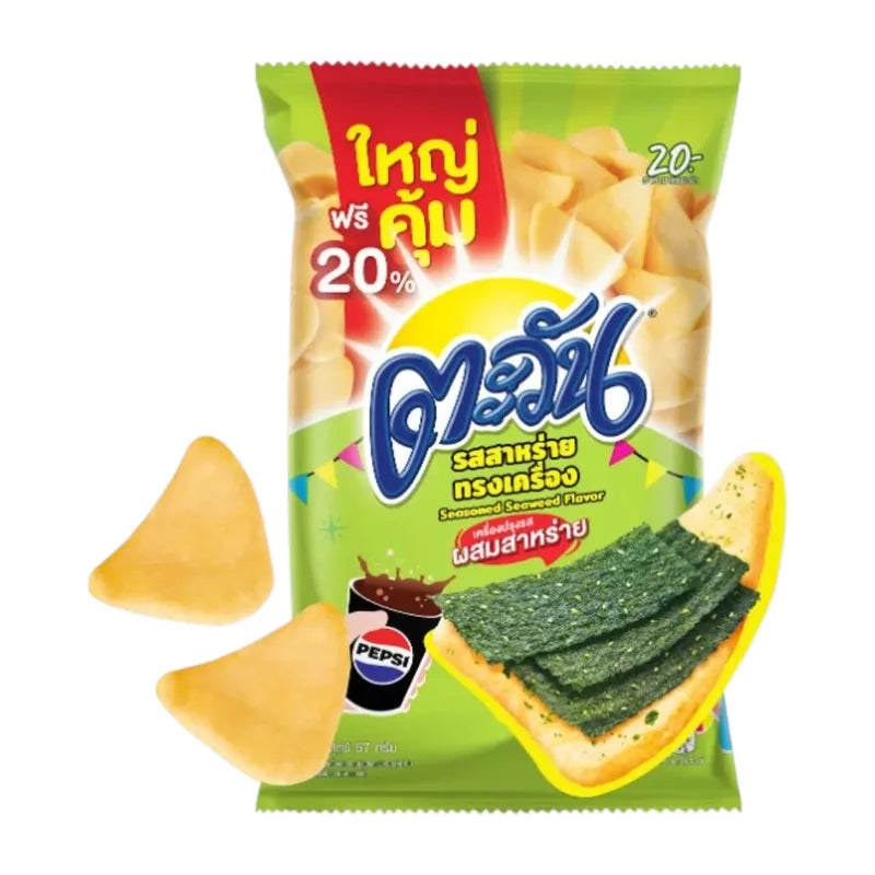 Tawan Seaweed snack pack, 67g x16, Japanese-style seaweed confectionery, crispy and savory, in colorful packaging.