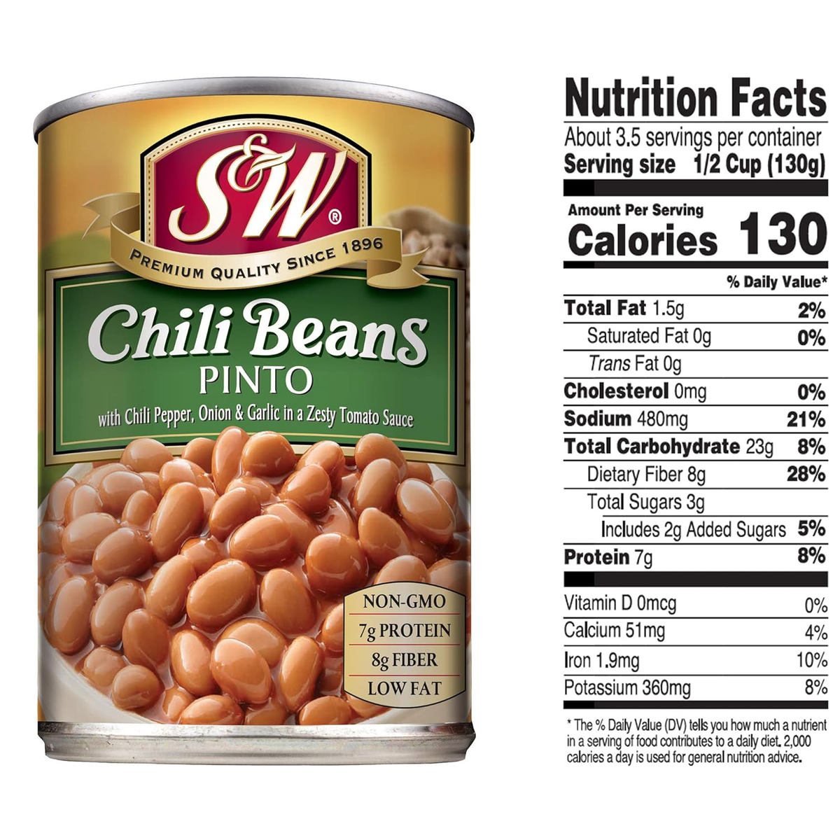 S&W Chilli Beans Pinto in a bowl, showing creamy beige beans with red chili sauce, ready for cooking or serving.