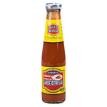 Sriracha Red Chilli Sauce bottle from Sriracha brand, featuring vibrant red chili sauce in a clear glass bottle with a green cap.