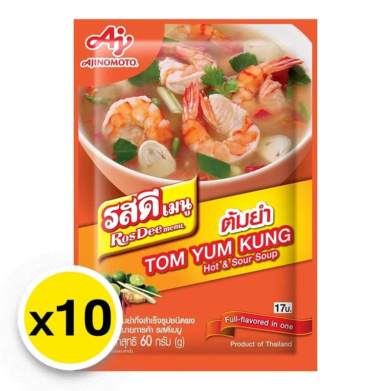 Dry grocery ROSDEE Rosdee Menu TOM YUM 60g packet showing dried herbs and spices for Thai soup flavor