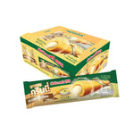 GRINNY Corn Coated Snack filled with butter cream, 15g x3, showing the crispy corn coating and creamy filling inside.