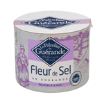 Le Paludier Fleur De Sel de Guerande, premium flaky sea salt from Brittany, in a glass jar with salt crystals visible.