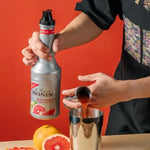 Bottle of MONIN Red Grapefruit Fruit Mix, 1000ml, in dry grocery packaging, showcasing the vibrant red grapefruit flavor.