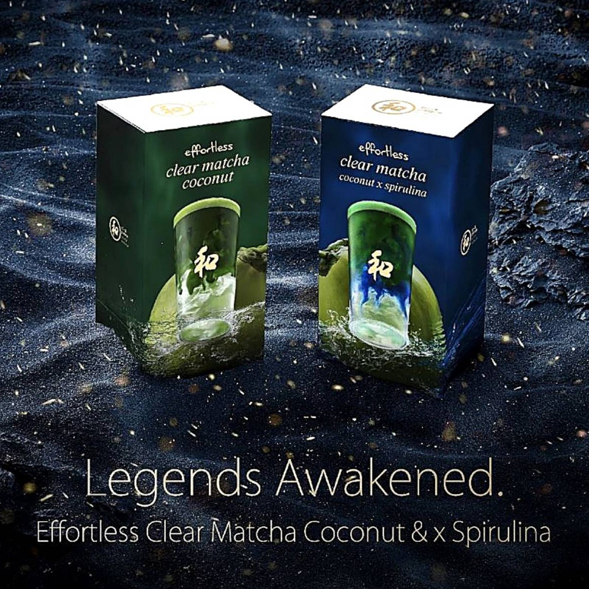 Peace Oriental Teahouse Peace Effortless Clear Matcha Coconut drink in a clear glass with a straw, showcasing the beverage's vibrant color.