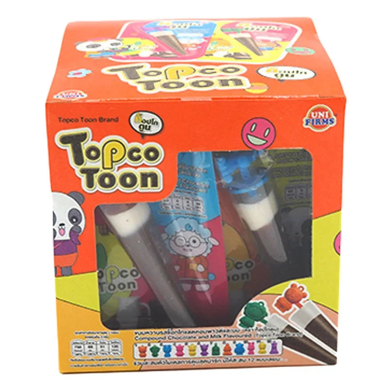 Topco Toon Chocolate Milk dry grocery powder packet, 10.5g, featuring colorful cartoon packaging with chocolate milk imagery.
