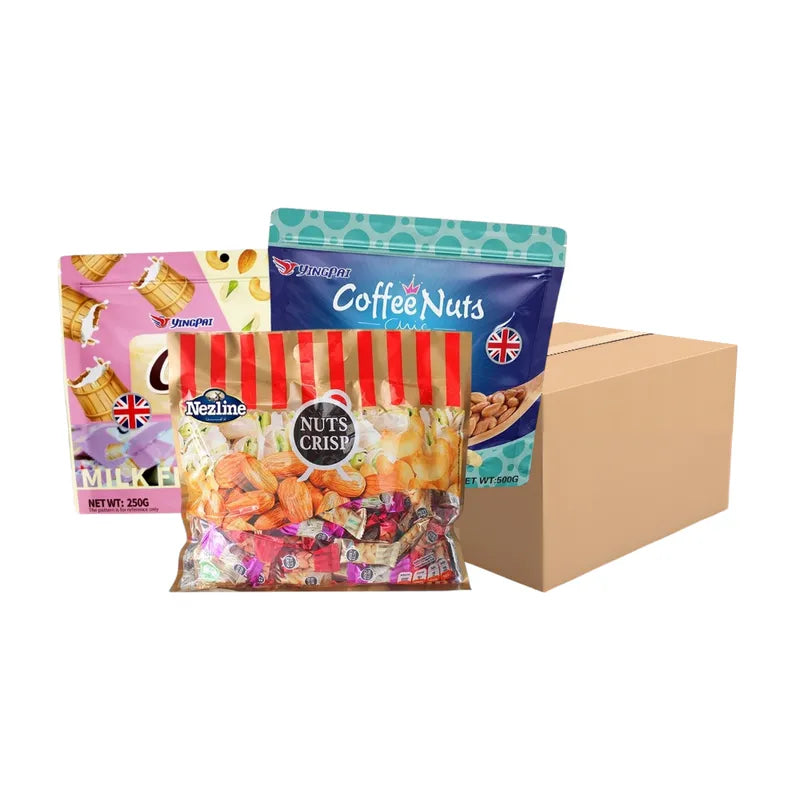 Assorted Nezline Tubbap Snacks with various nut flavors in colorful packaging, featuring a mix of nuts and confectionery treats.