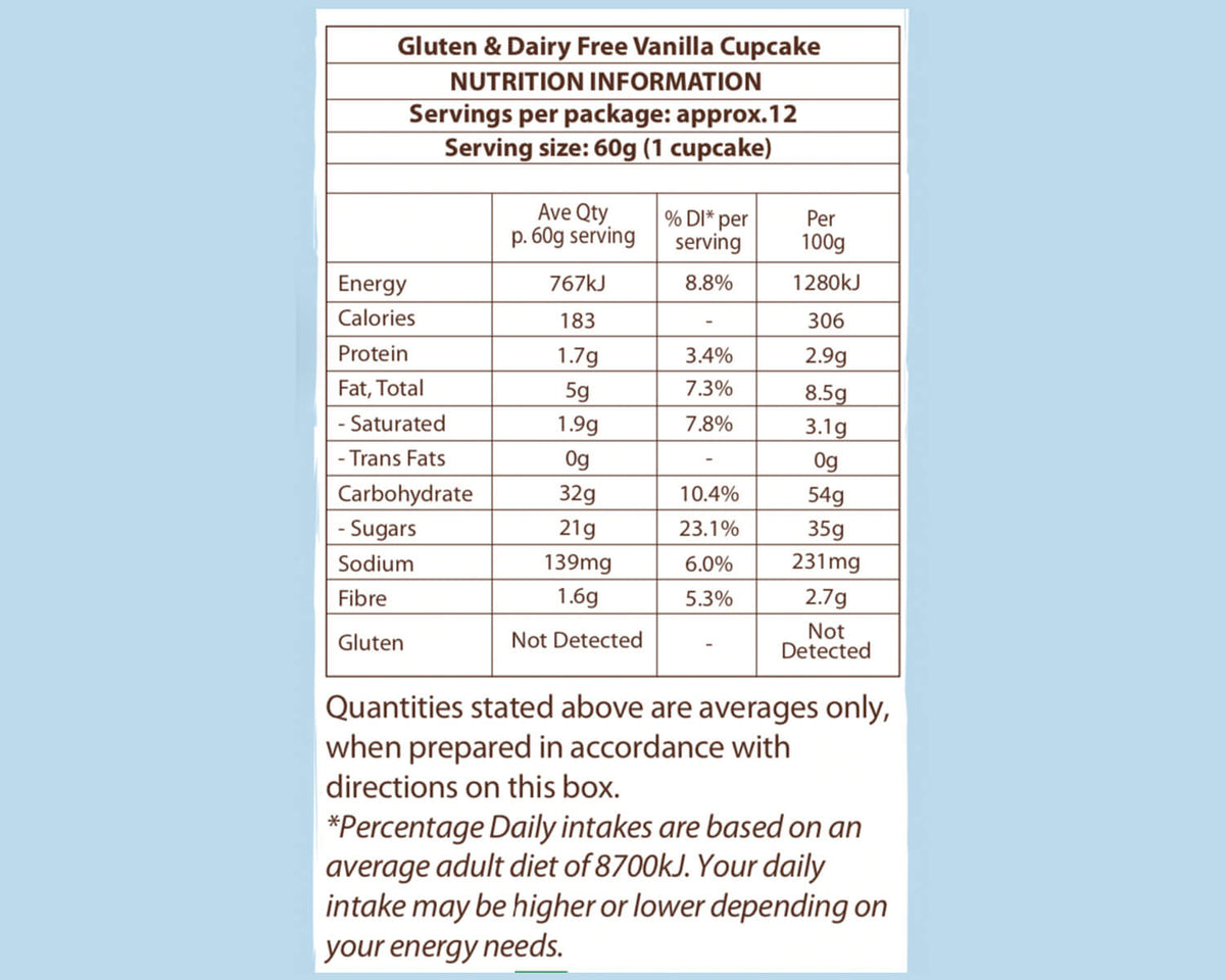 Yes You Can Vanilla Cup Cake Mix in a box, healthy grocery product with a clear label and ingredients visible on the packaging.