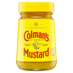 Jar of Colman's English Mustard with yellow condiment and label, ready for use in cooking or as a condiment.