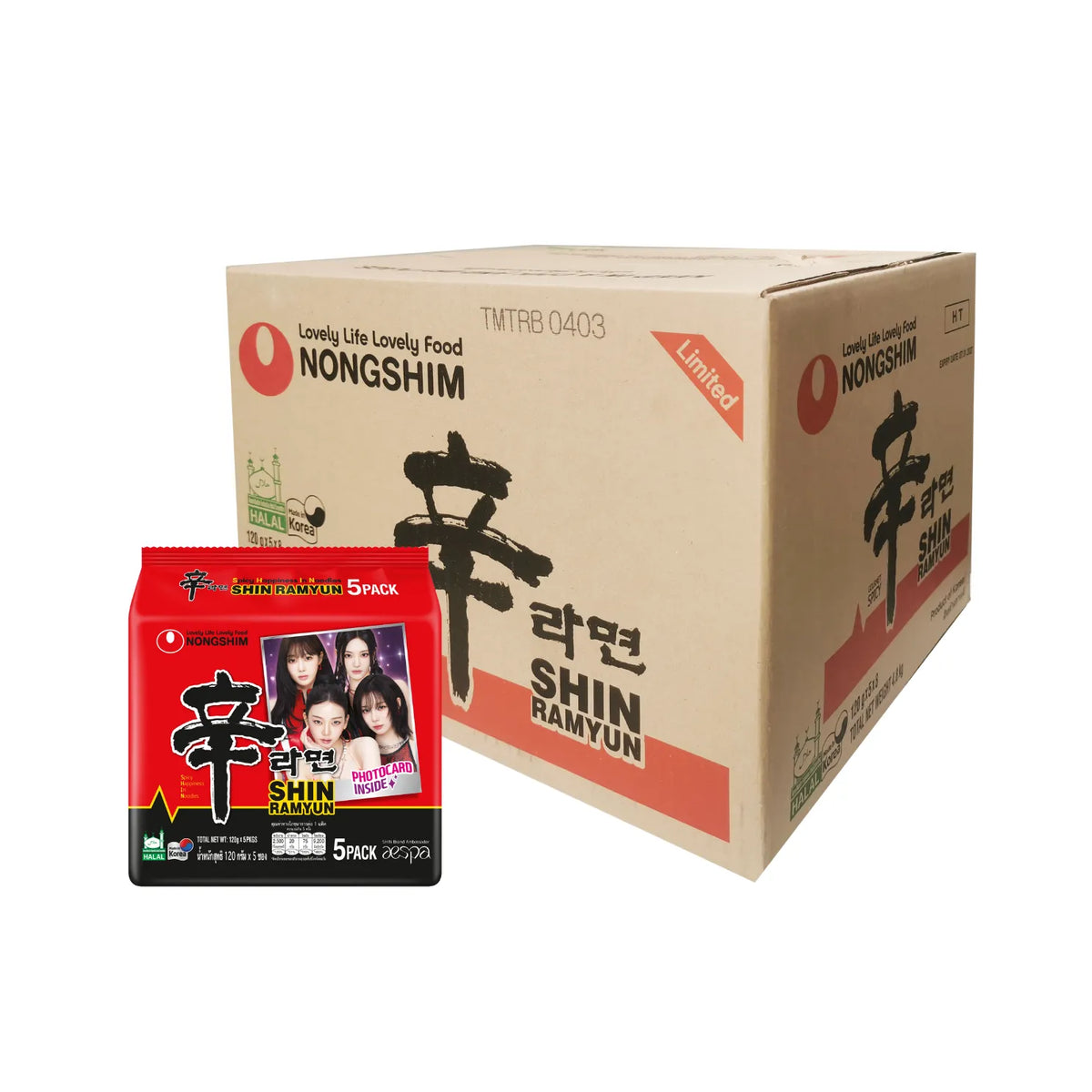Nongshim Shin Ramyun dry grocery instant noodle pack with spicy broth flavor and vibrant packaging.