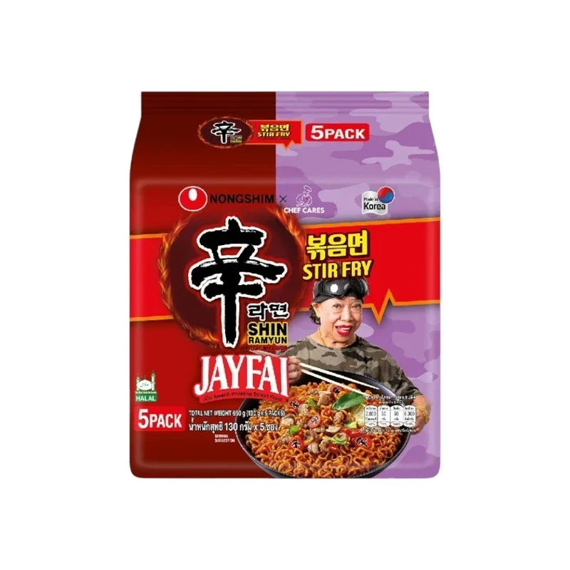 NONGSHIM Shin Ramyun Stir Fry dry grocery package featuring spicy instant noodle stir-fry with vibrant packaging design.