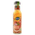 Bottle of Remia Italian Dressing with herbs and spices, showcasing the flavorful salad dressing in a clear glass bottle.