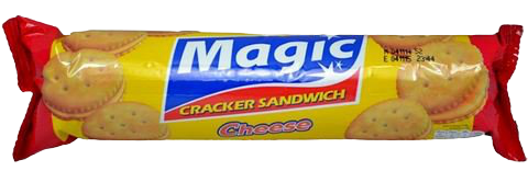 Jack'N Jill Magic Cracker Cheese confectionery snack package with colorful branding and cheese-flavored crackers inside.