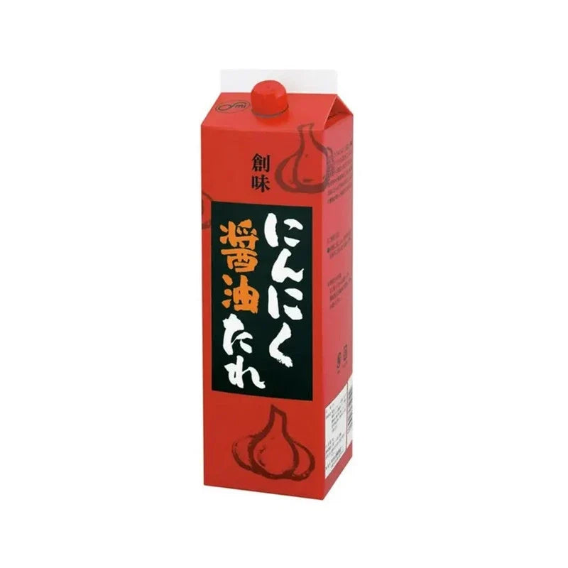 Somi Ninniku Shoyu Tare garlic-flavored soy sauce with grated garlic in a jar, used for Japanese cuisine and marinades.