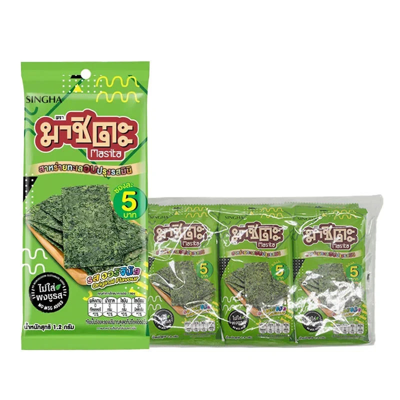 MASITA Roasted Seaweed Mini Original Flavour snack, crispy dry grocery seaweed, 1.2g packet.