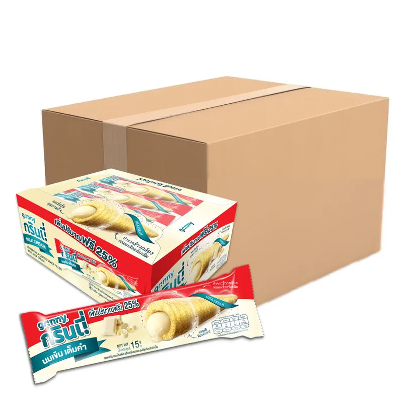 GRINNY Milk Coated Snack filled with cream, 15g individual pieces, part of dry grocery snacks and confectionery.